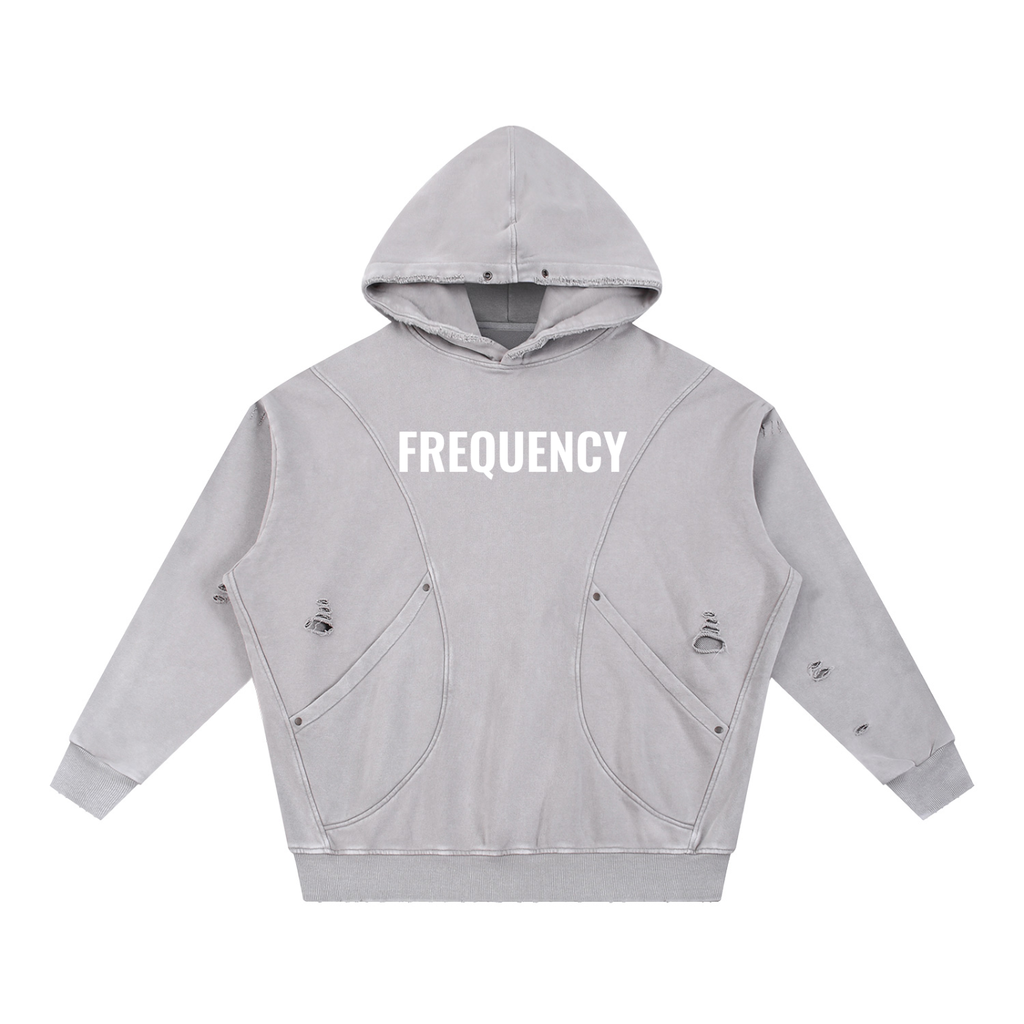 Frequency Snow Washed Distressed Panel Pocket Hoodie