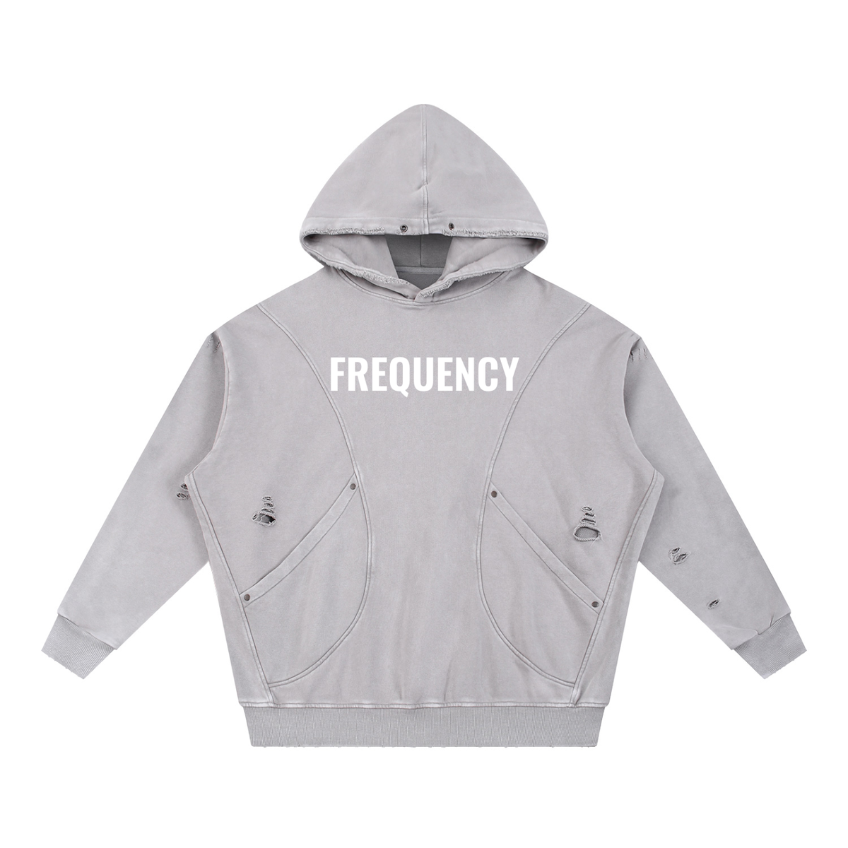 Frequency Snow Washed Distressed Panel Pocket Hoodie