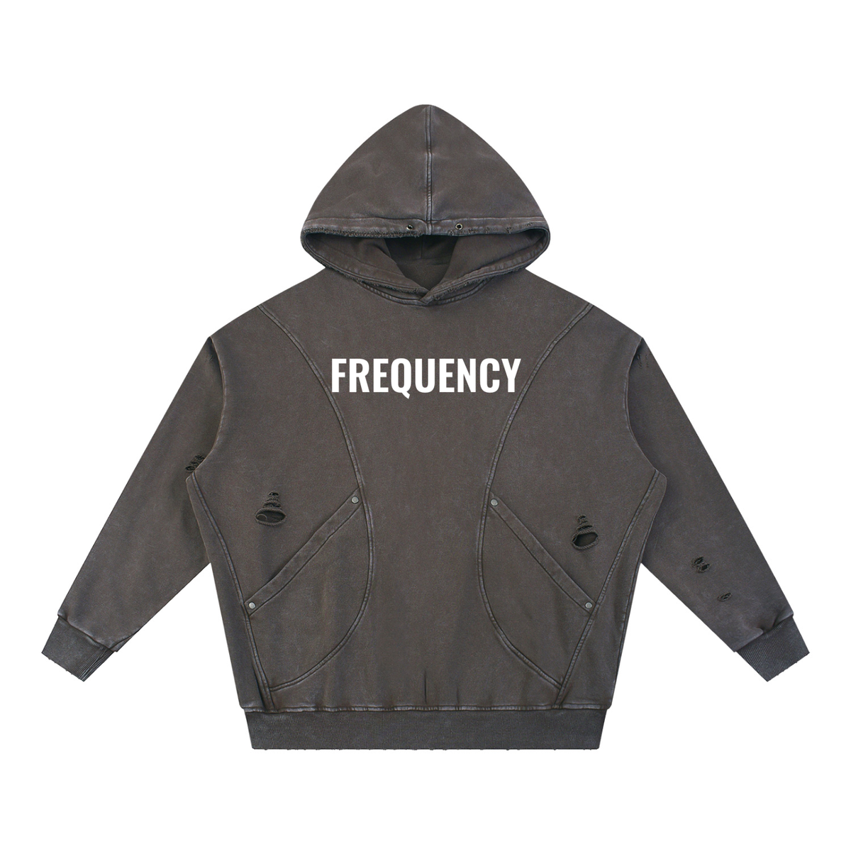 Frequency Snow Washed Distressed Panel Pocket Hoodie