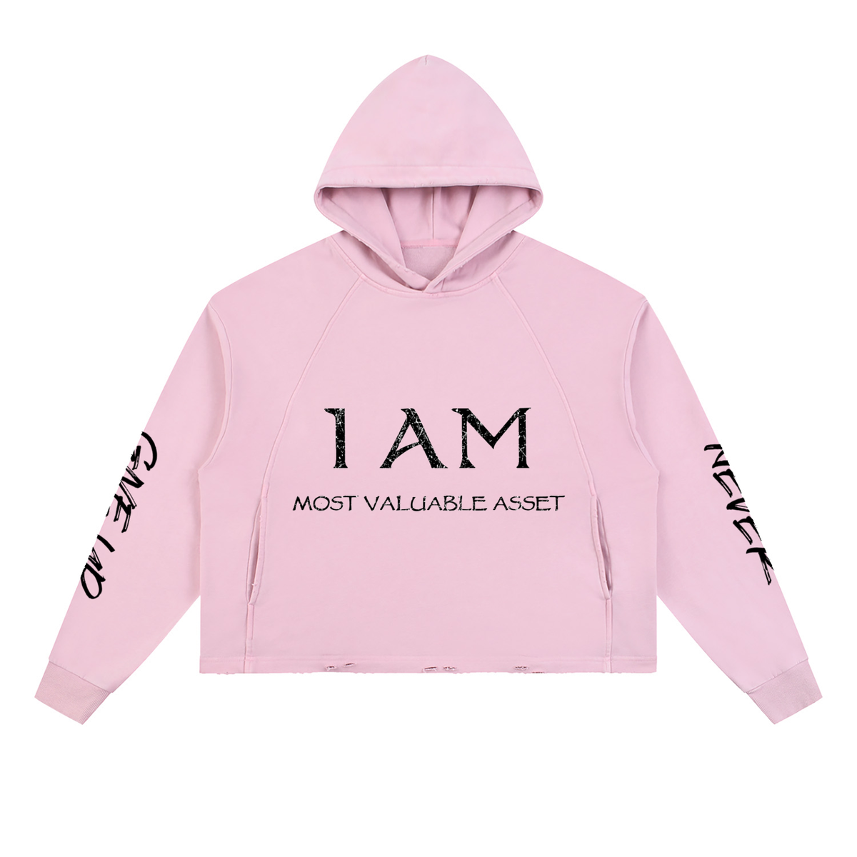 Vitage,Washed,FrayedHem,Hoodie,IAmMostValuableAsset,NeverGiveUp,Fall,Winter,LongSleeve,Heavyweight