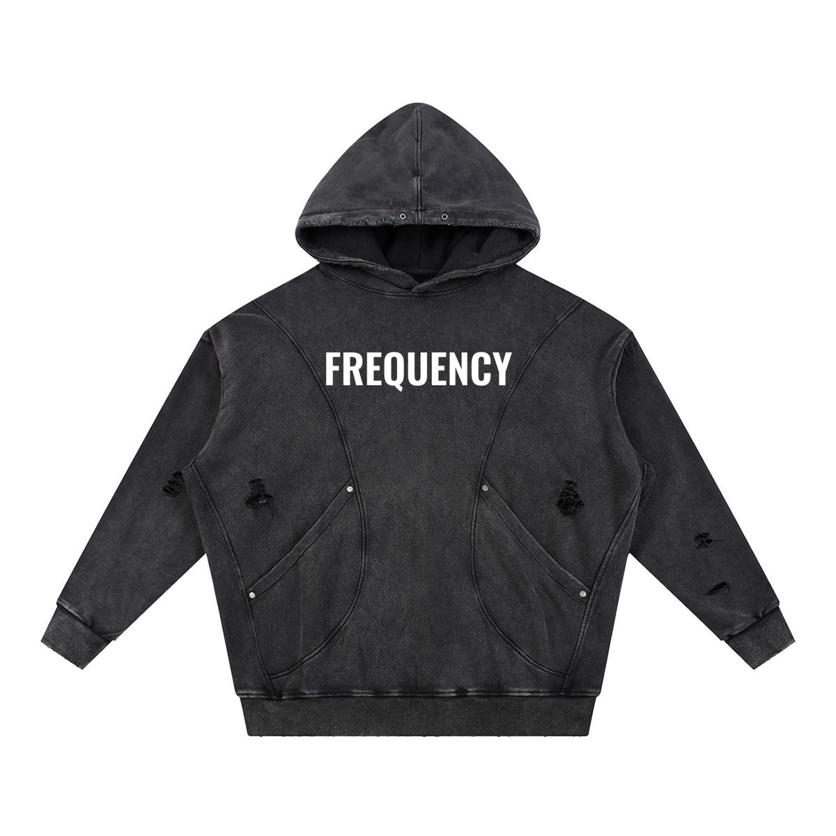 Frequency Snow Washed Distressed Panel Pocket Hoodie