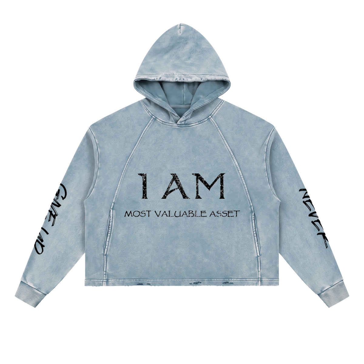 Vitage,Washed,FrayedHem,Hoodie,IAmMostValuableAsset,NeverGiveUp,Fall,Winter,LongSleeve,Heavyweight