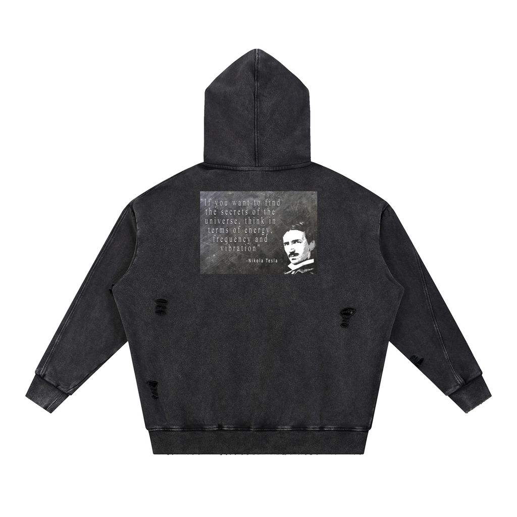 Frequency Snow Washed Distressed Panel Pocket Hoodie