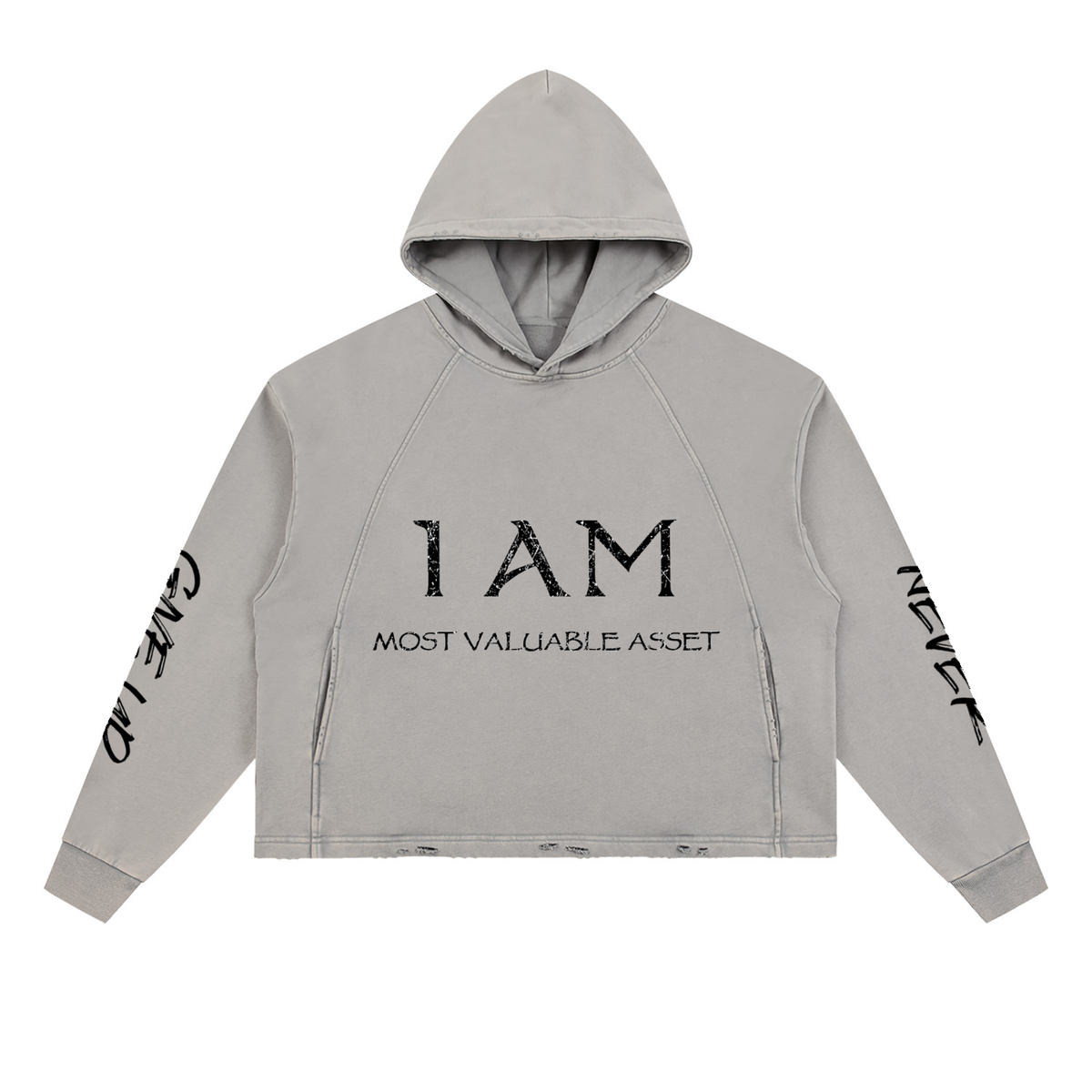 Vitage,Washed,FrayedHem,Hoodie,IAmMostValuableAsset,NeverGiveUp,Fall,Winter,LongSleeve,Heavyweight