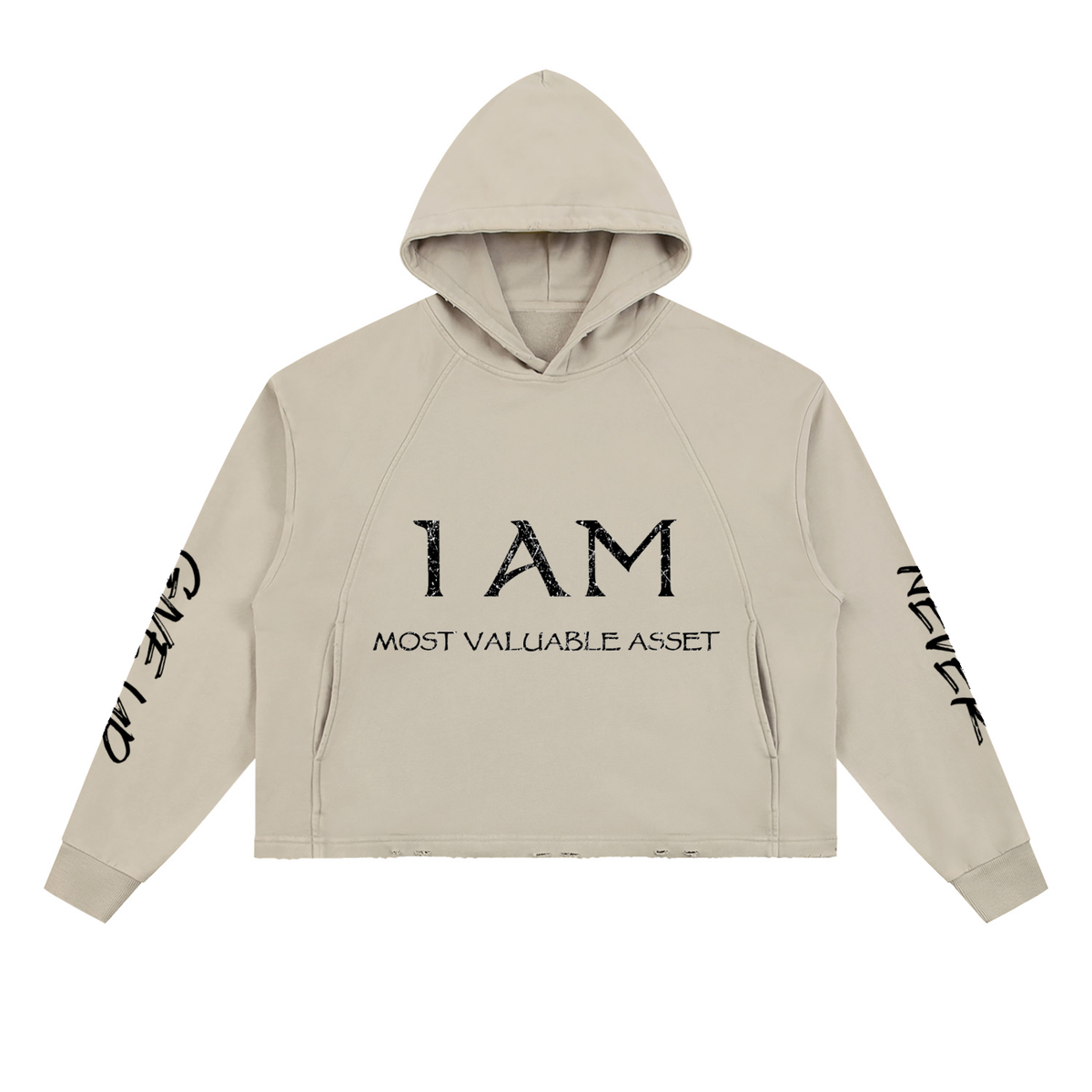 Vitage,Washed,FrayedHem,Hoodie,IAmMostValuableAsset,NeverGiveUp,Fall,Winter,LongSleeve,Heavyweight